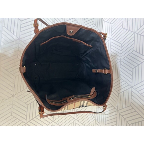 Burberry Beige Brown Leather Haymarket Check Canterbury Tote Shoulder Bag Italy - Picture 8 of 16